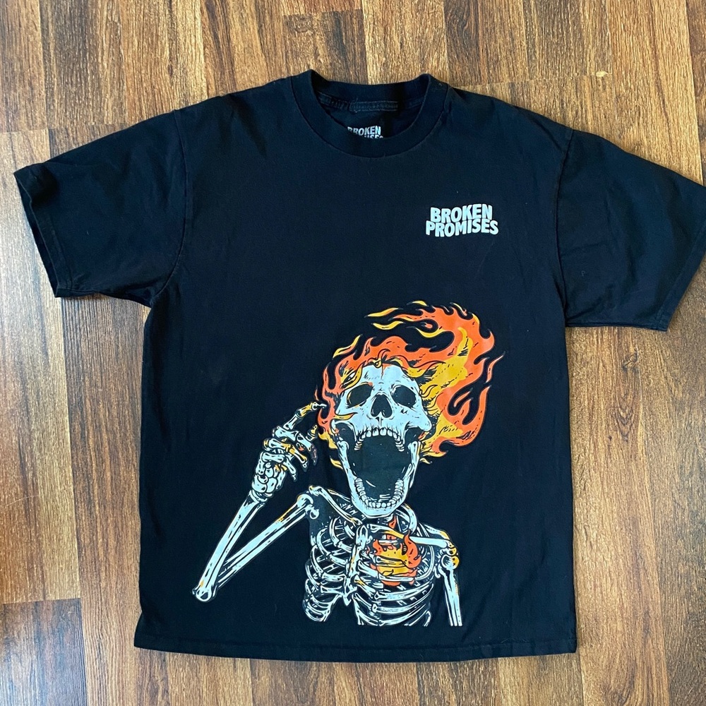 Black Broken Promises Skeleton Graphic Tee men’s Sz M